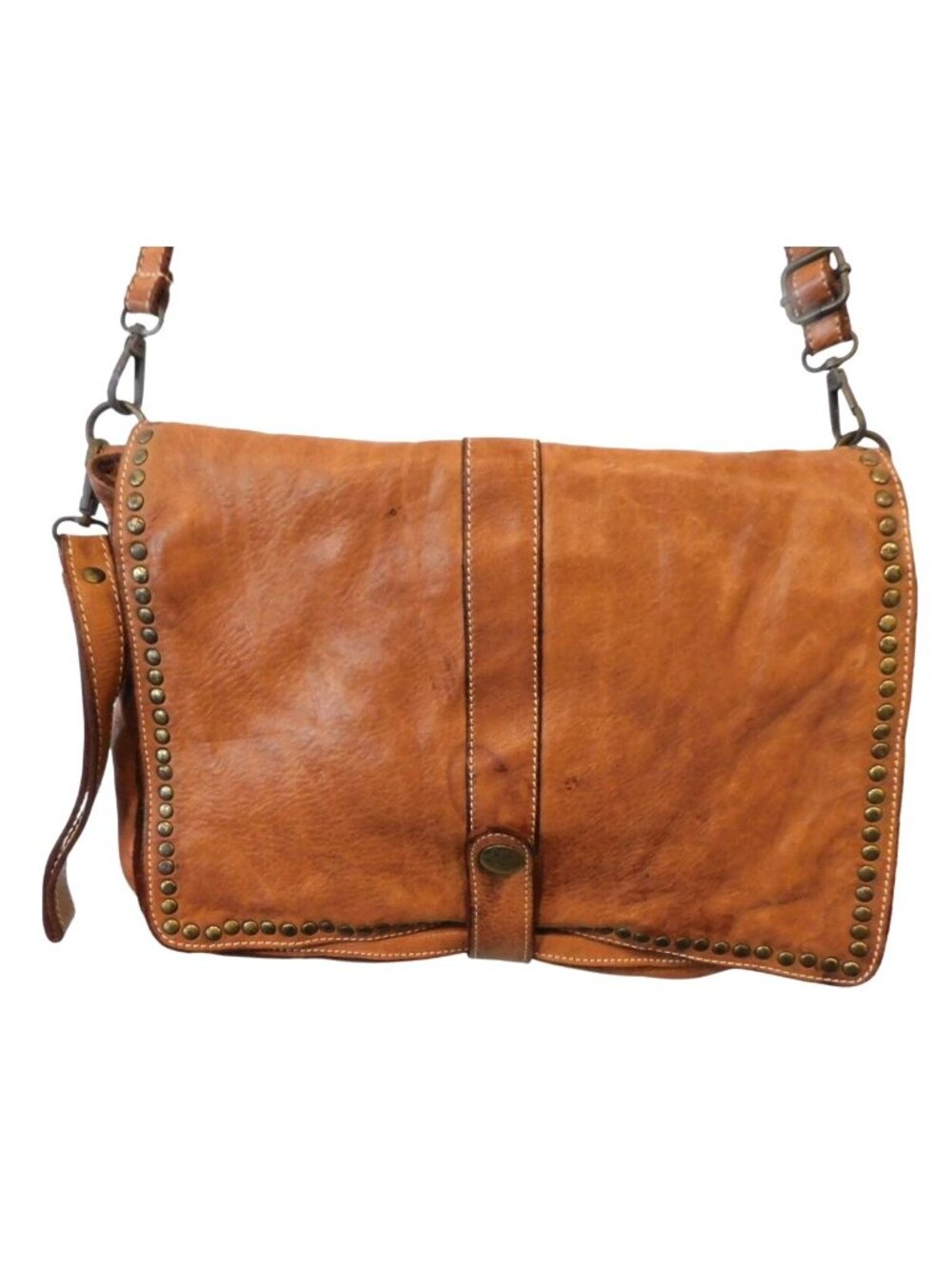 Costanza Rota Italian Leather Messenger Bag Cognac Studded Crossbody Boho READ